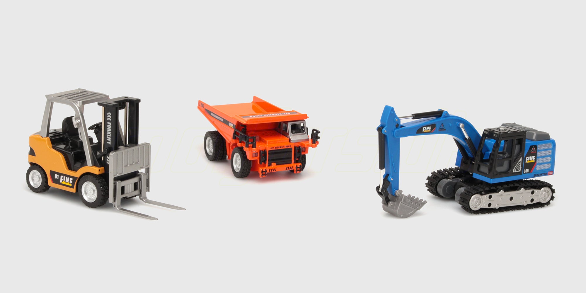 Mini Engineering Car med gaffeltruck, dumper og gravemaskine