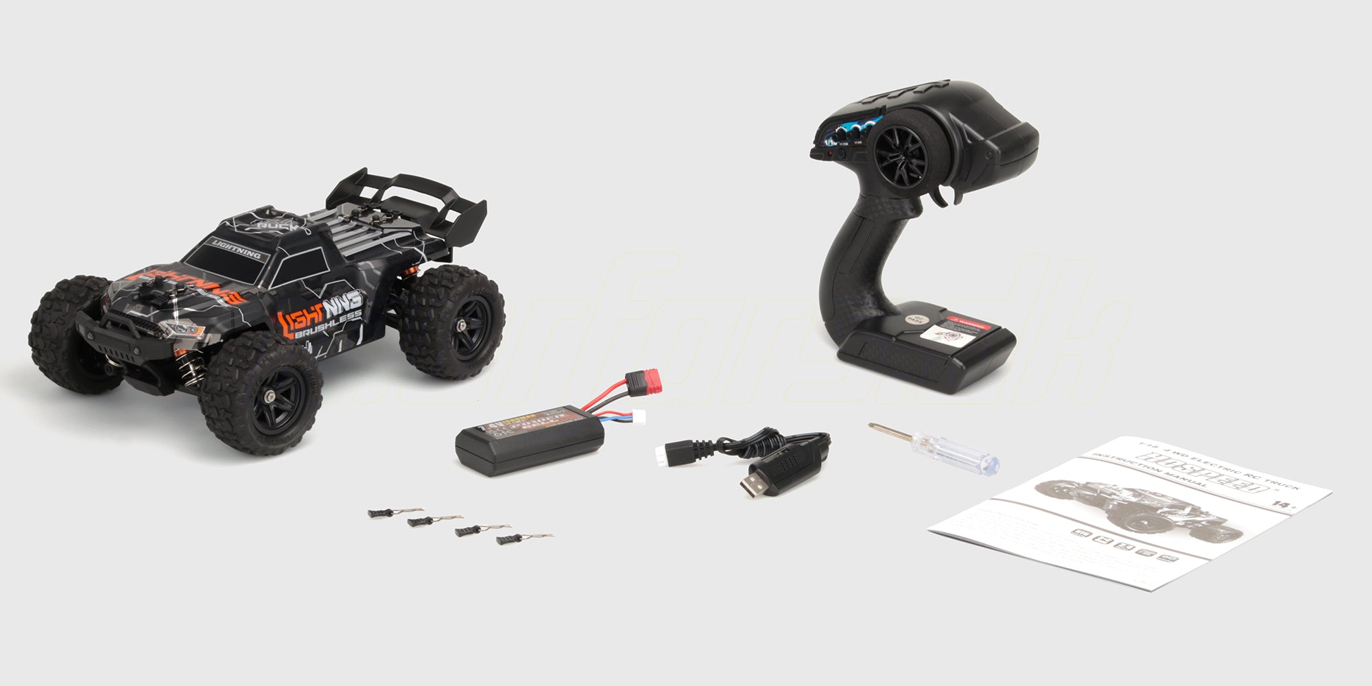 Hurricane Brushless med kassens indhold pakket ud