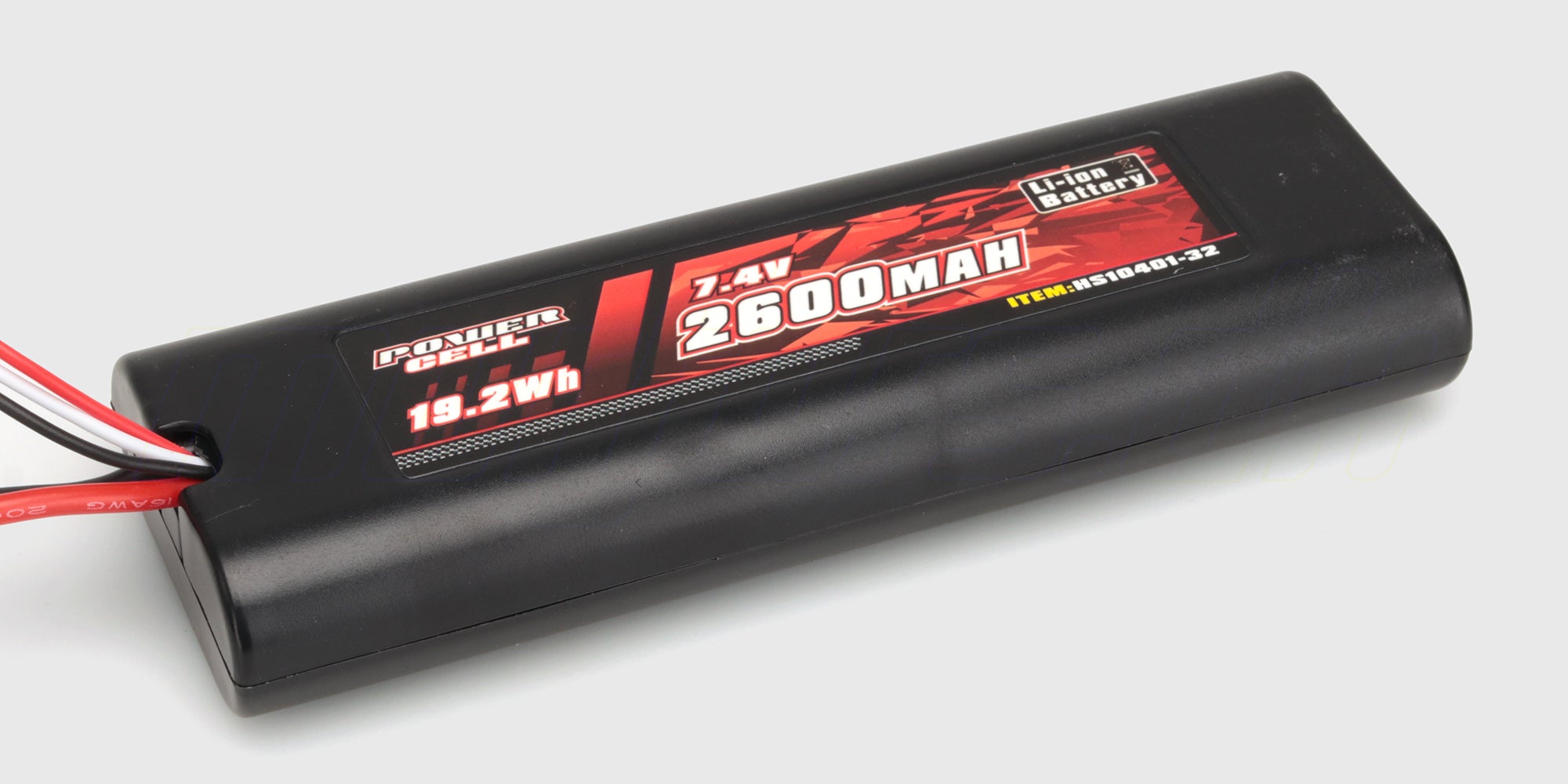 Sort 7,4V 2600 mAh Li-ion genopladeligt batteri med hvidt stik til fjernstyrede biler.