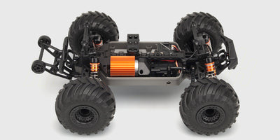 Nærbillede af den robuste affjedring og kraftige konstruktion på en Hurricane XL Monster Truck.