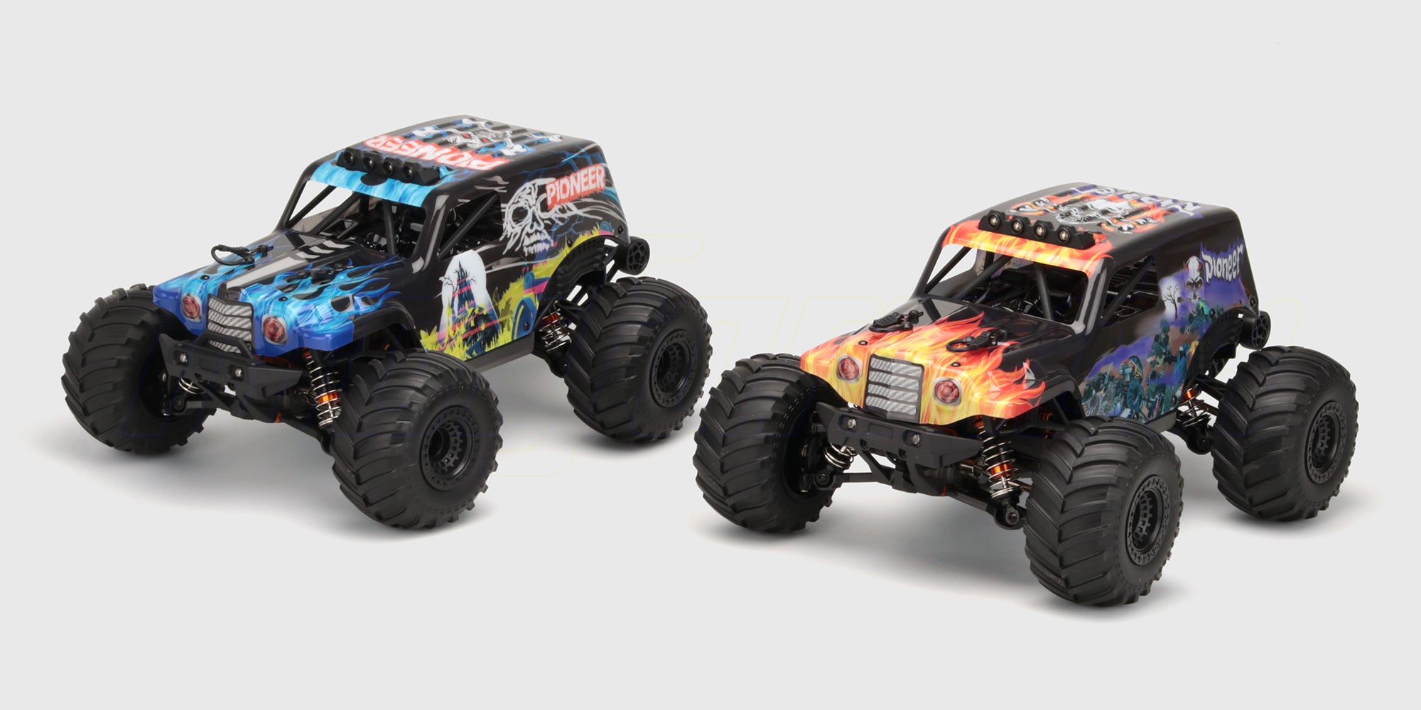 Hurricane XL Monster Truck Brushless i sort og grøn med store offroad-hjul set forfra på hvid baggrund.