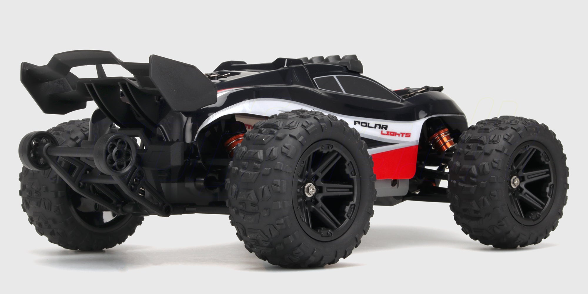 Grøn Hurricane XL fjernstyret bil med store offroad-hjul og robust karrosseri vist på hvid baggrund.