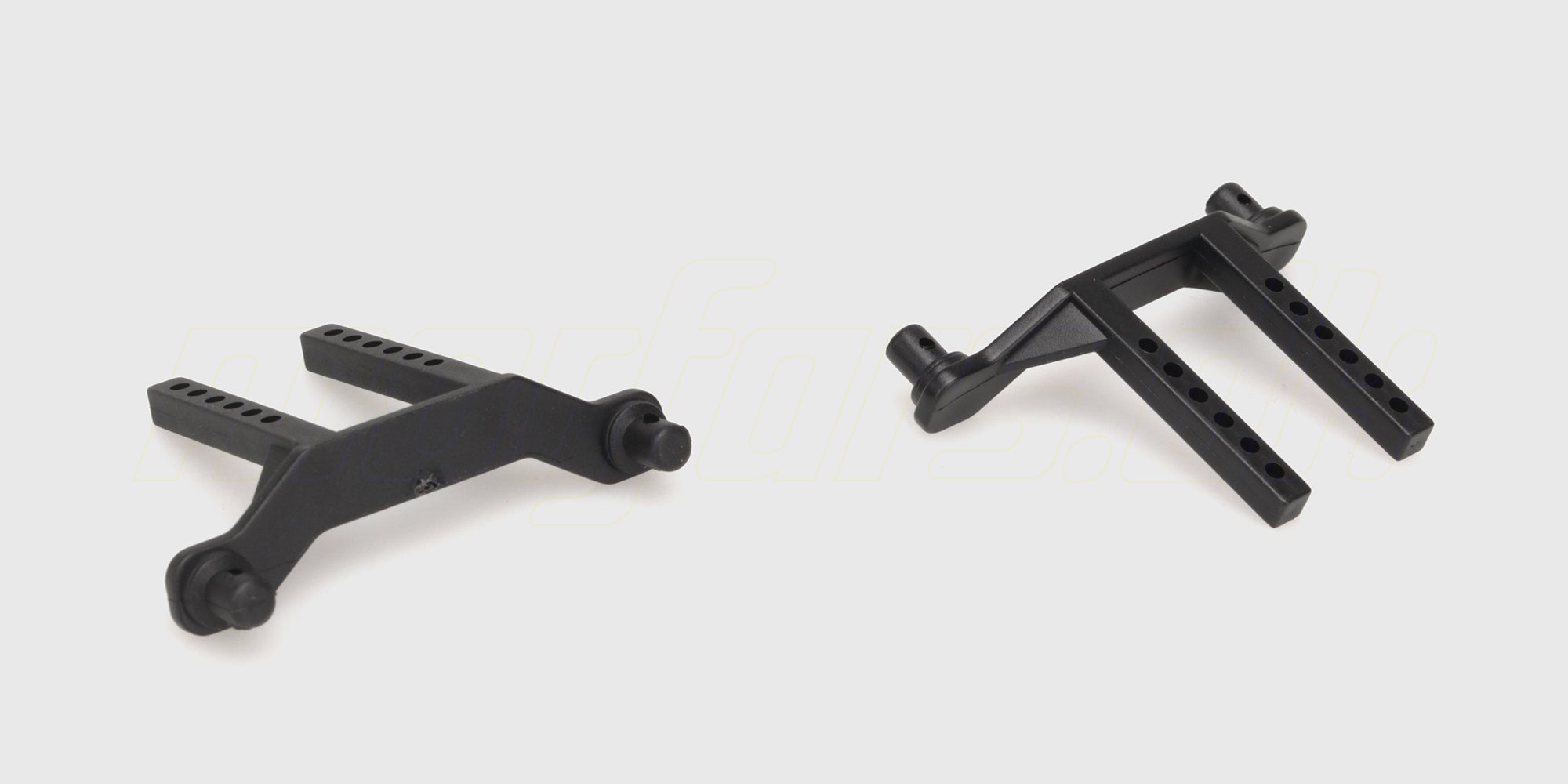 Sorte Hurricane body posts i plast til montering af karrosseri på en fjernstyret truck.