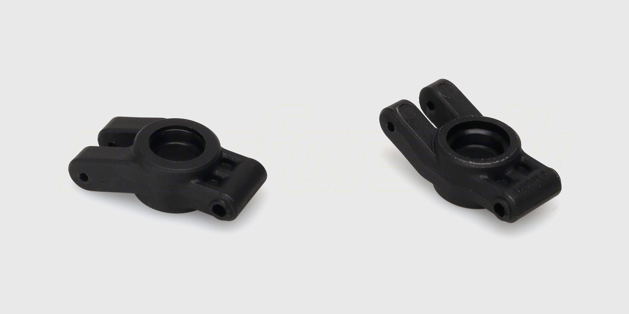 To sorte HyperGo EXtreme rear hubs i plast til baghjulsophæng på en fjernstyret bil vist på hvid baggrund.