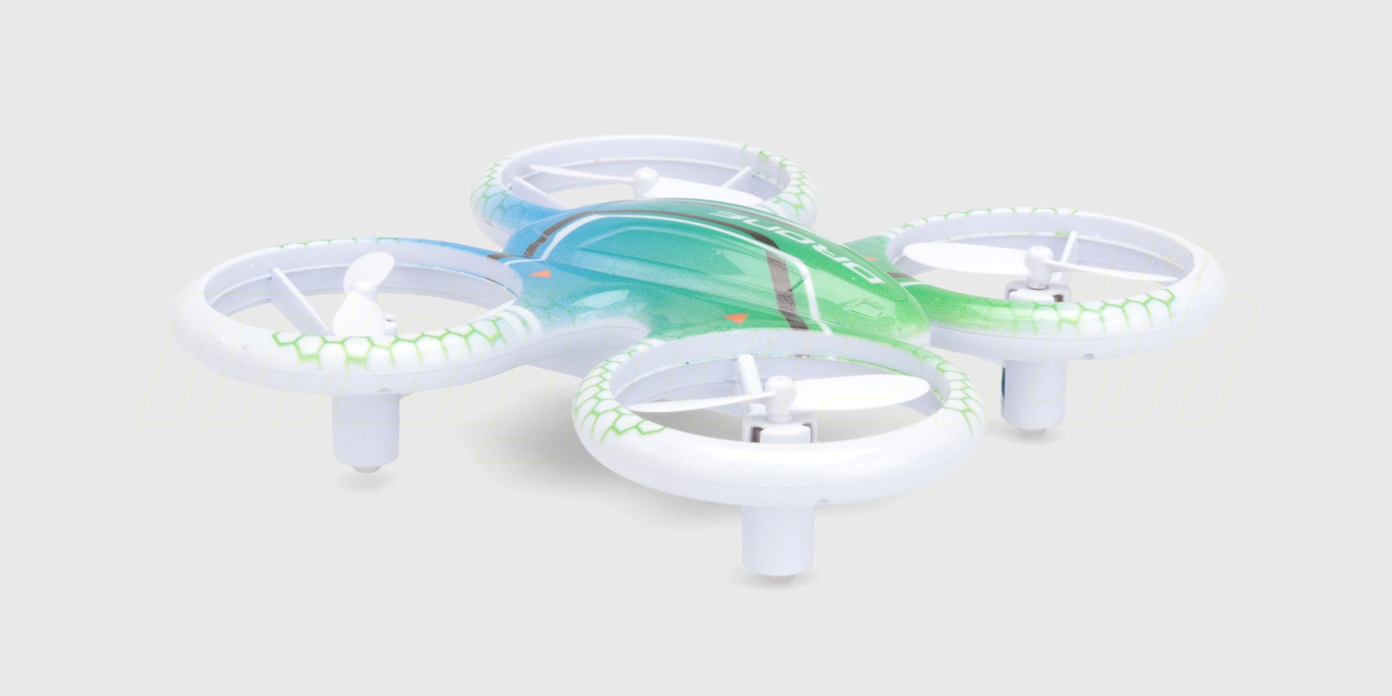 Sort Drone Super Glow med farverigt LED-lys klar til flyvning i mørke.