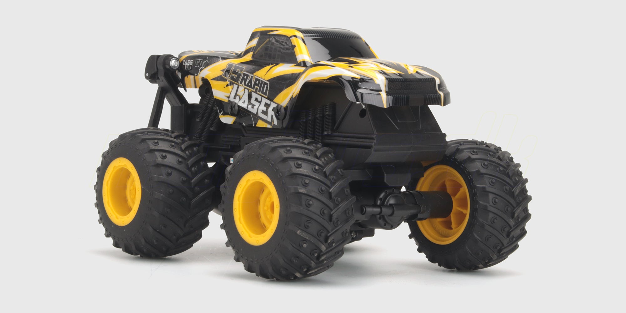 Firedance Stunt Truck fjernstyret bil med store dæk og seje flammemotiver vist på hvid baggrund.