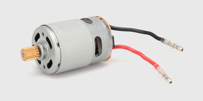 Sølvfarvet Hammer motor med formonterede ledninger til WLtoys 10401 fjernstyret bil.