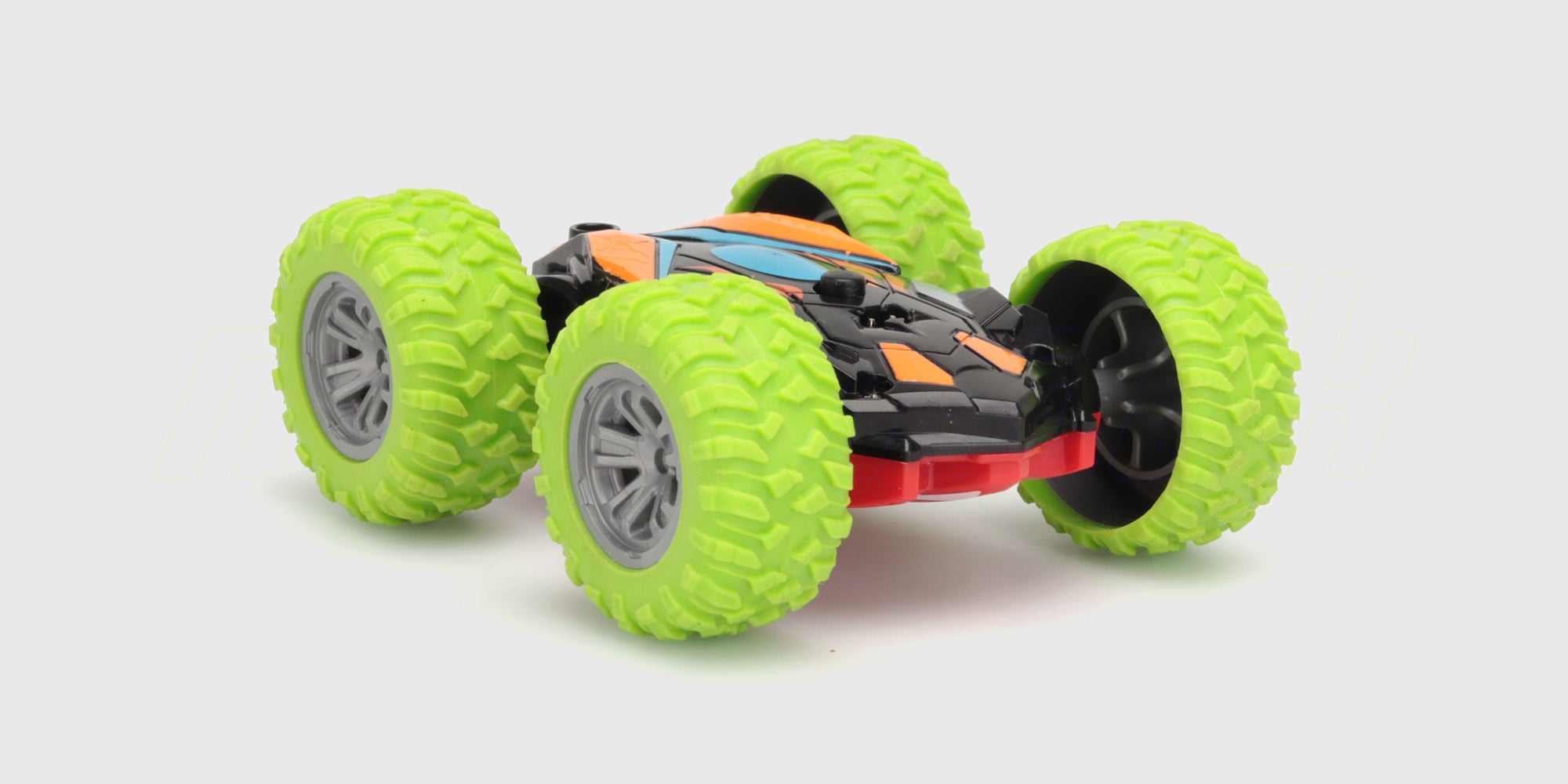 Blå og orange Mini Stunt Car fjernstyret bil med store hjul til vilde 360-graders stunts og flips.