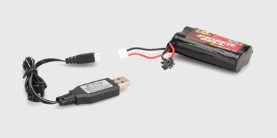 Sort USB-oplader og genopladelig batteripakke til Hurricane Drift fjernstyret bil.