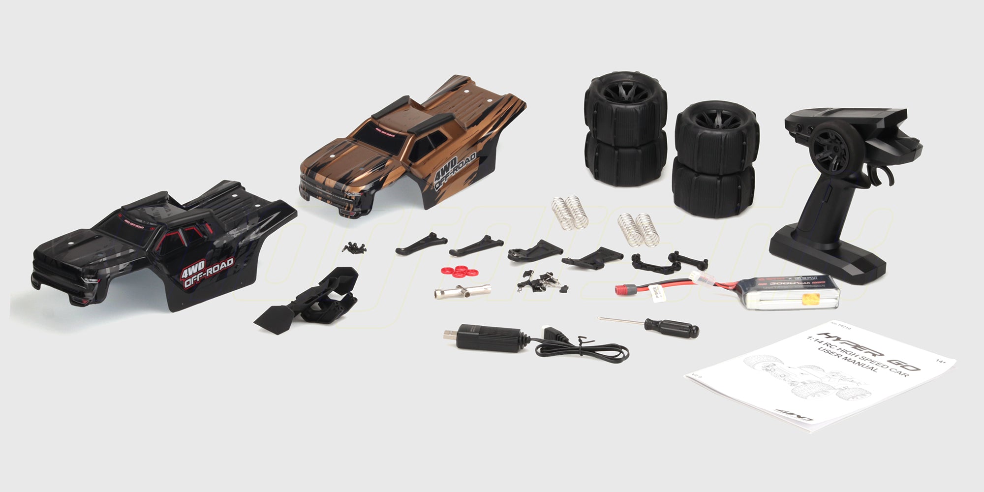 Rød HyperGo EXtreme fjernstyret bil med store offroad-dæk og robust affjedring til terrænkørsel.