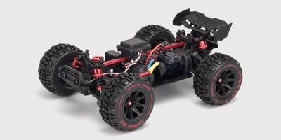 HyperGo EXtreme fjernstyret bil i sort og grøn med store offroad-hjul vist fra siden på en hvid baggrund.