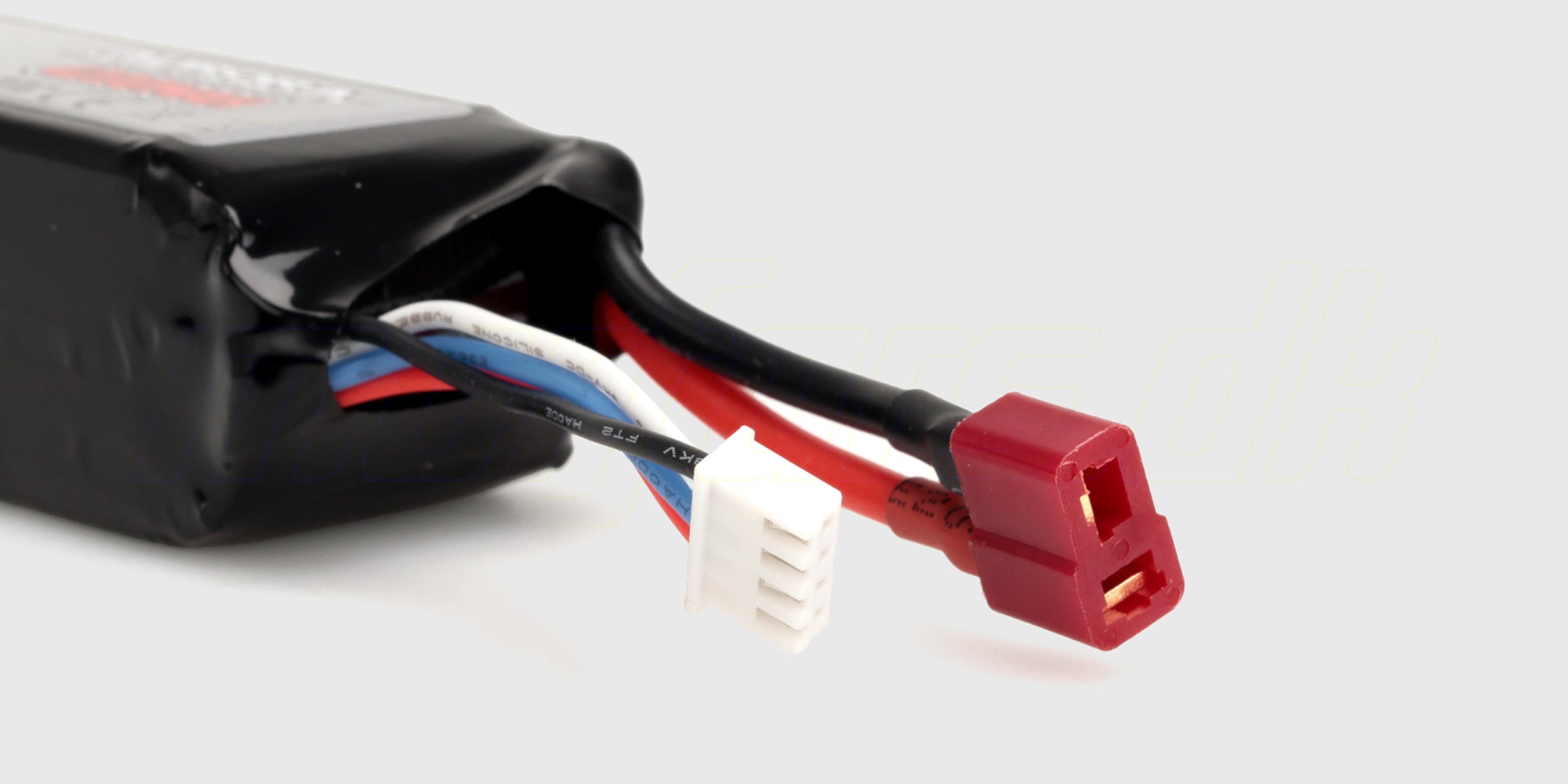 Kraftfuldt LiPo 4200 mAh 11,1V batteri i sort hardcase med hvidt stik til fjernstyrede biler.