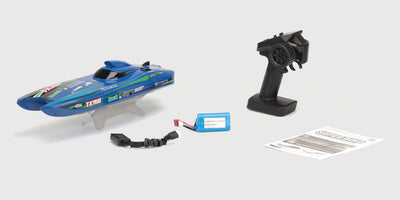 Hvid Super Dino Brushless Racing Boat med jet-drev og strømlinet skrog til hurtig sejlads på vandet.