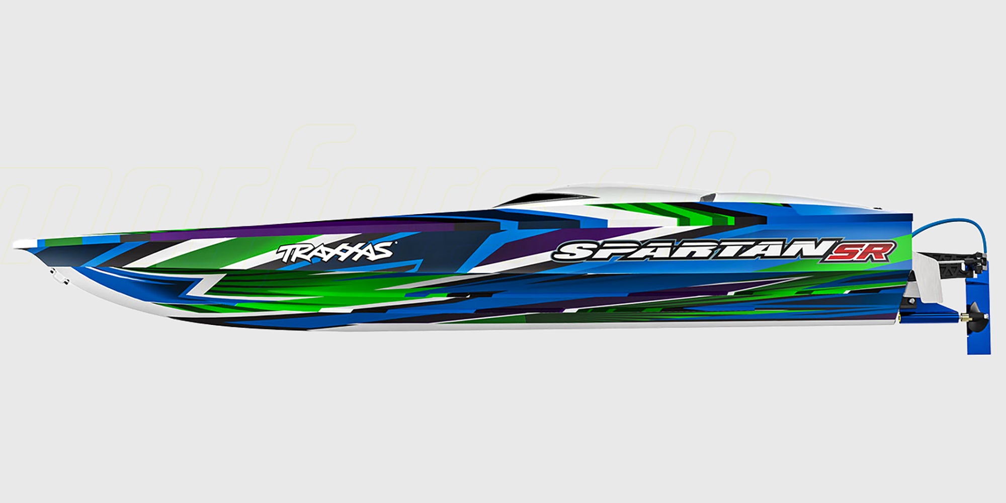 Nærbillede af vandkølet Velineon 540XL børsteløs motor i en Traxxas Spartan SR speedbåd.