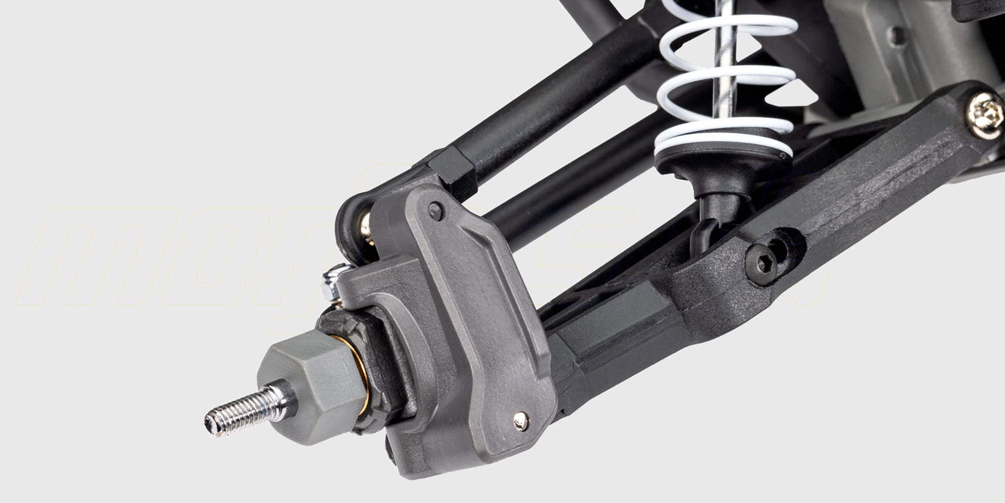 Traxxas Stampede 2WD monster truck i blå og hvid med store offroad dæk set fra siden.