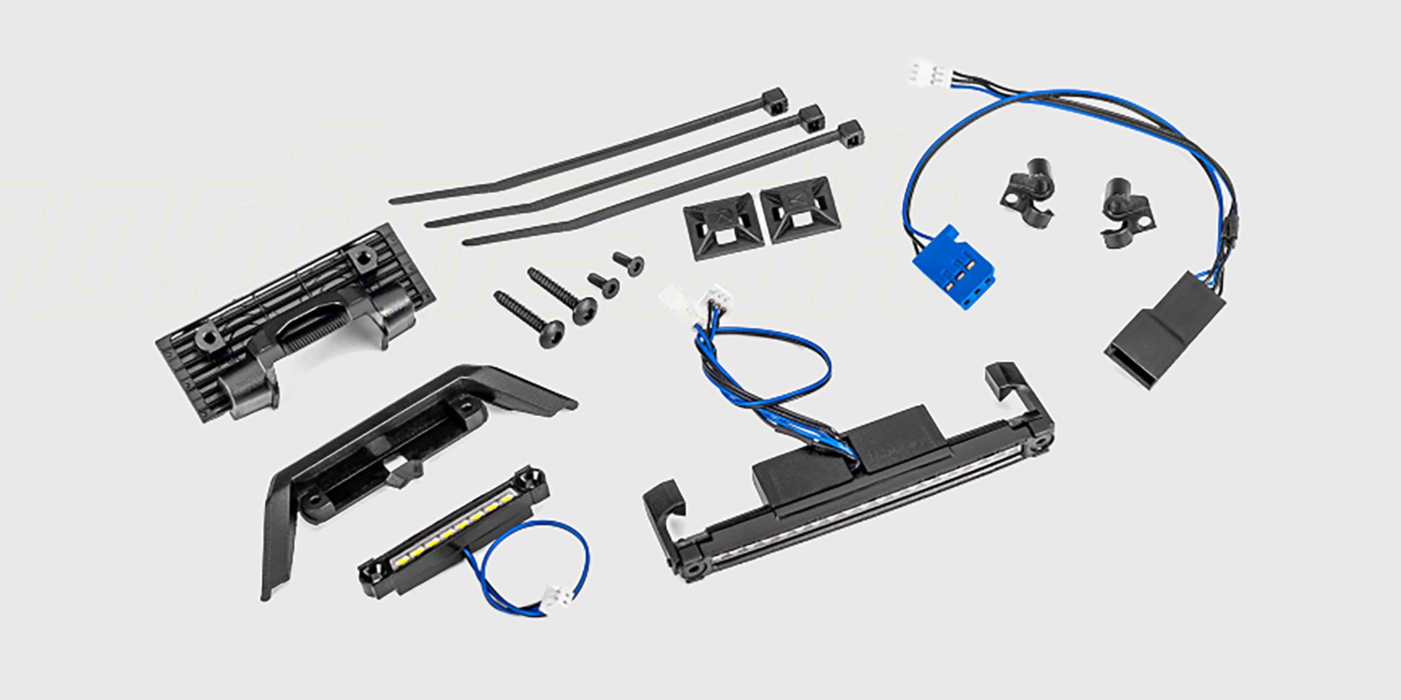 Komplet Traxxas TRX-4M LED light bar sæt med taglygte, kofangerlys og ledningsnet til fjernstyret bil.