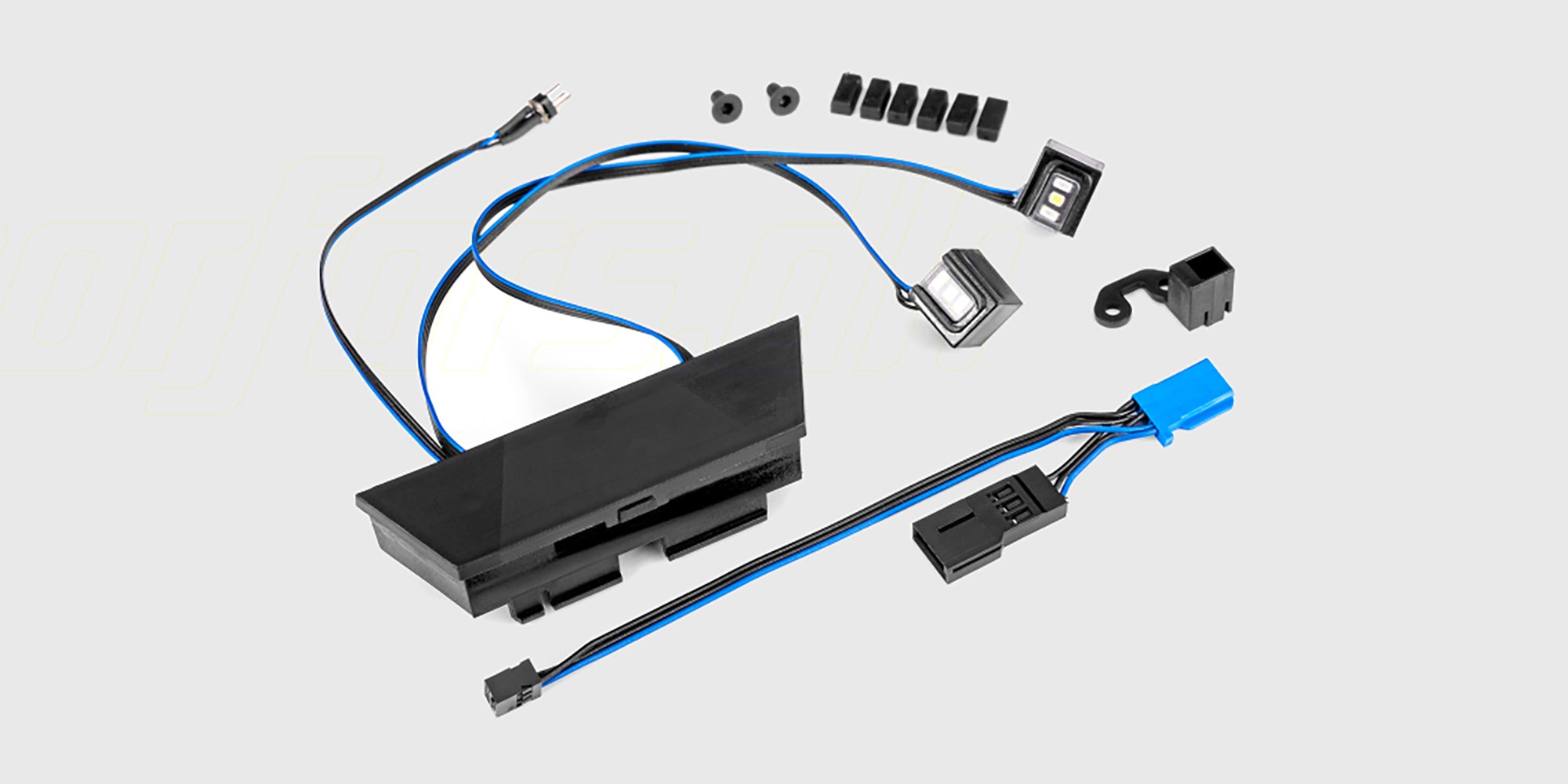 Komplet LED-lyssæt til Traxxas TRX-4M Utility Trailer med røde baglygter og ledningsnet.