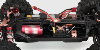 XLH Race Truck 1:10 chassis med børsteløs motor og robust affjedring set uden karrosseri.