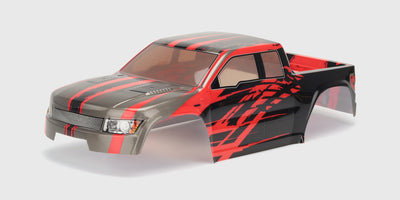 Sort Volcano XP4 karrosse med hvide detaljer og grafik til fjernstyret bil.