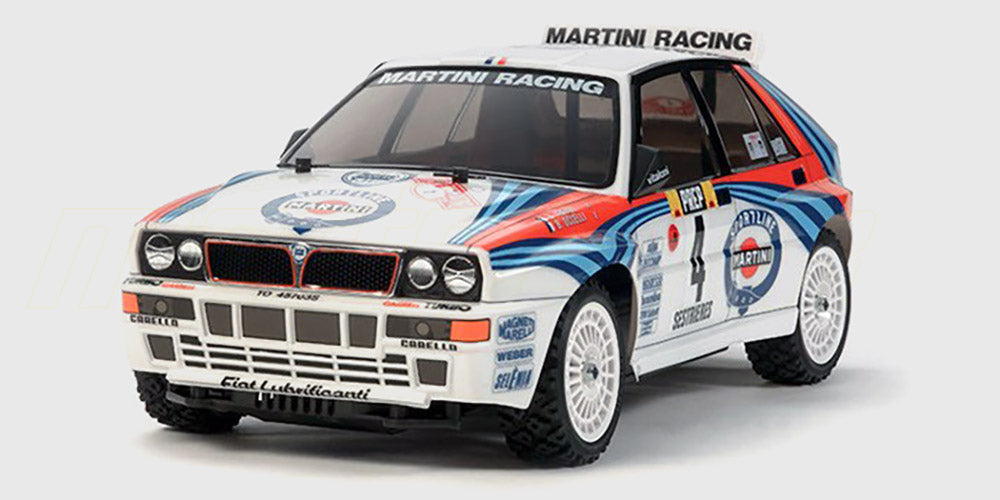 Hvidt Lancia Delta rally-karrosseri i 190mm bredde til fjernstyret touringcar.
