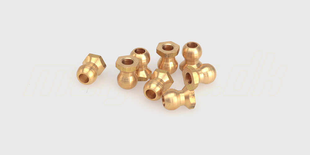 To kugleled i sølvmetal til montering på toppen af affjedringen i en fjernstyret bil.