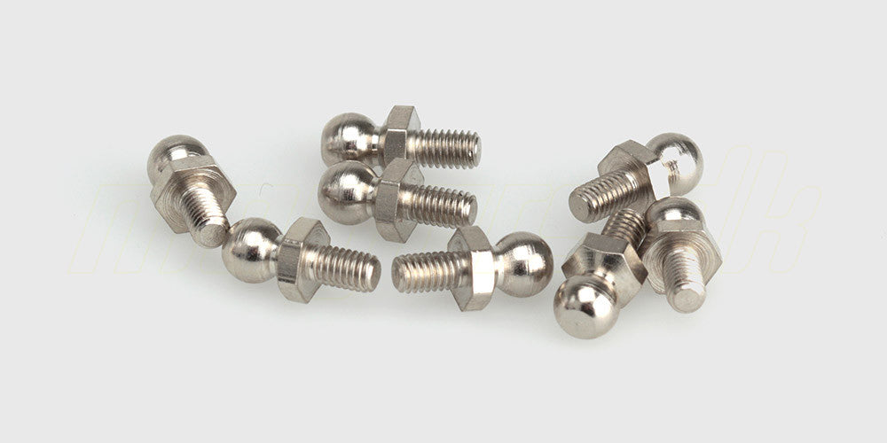 To styks 4.8mm kuglebolte i metal til montering af hjulophæng på fjernstyrede biler.