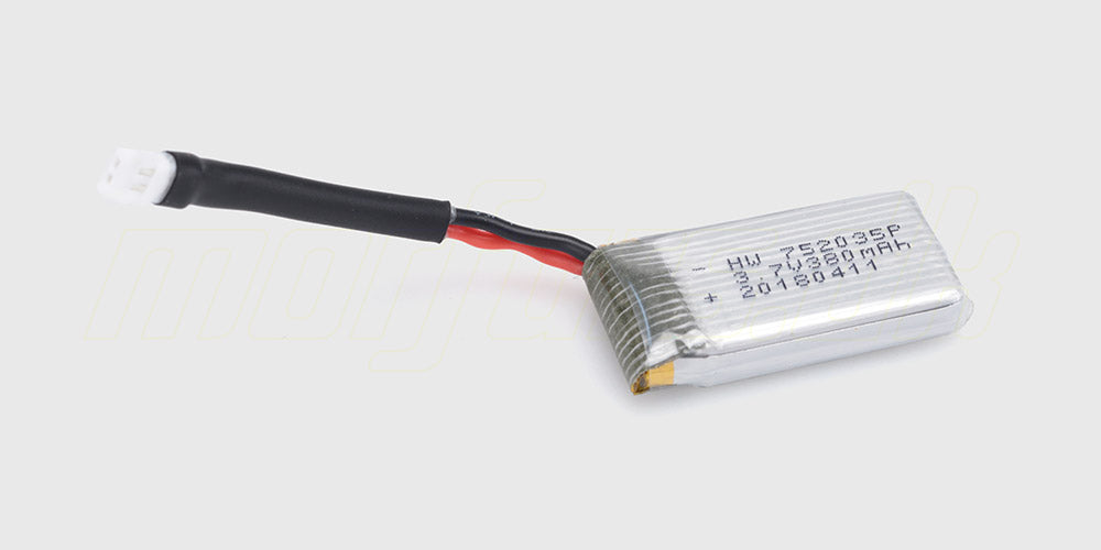 Space Racer 380mAh batteripakke indpakket i blå krympeflex med hvidt JST-stik til fjernstyret bil.