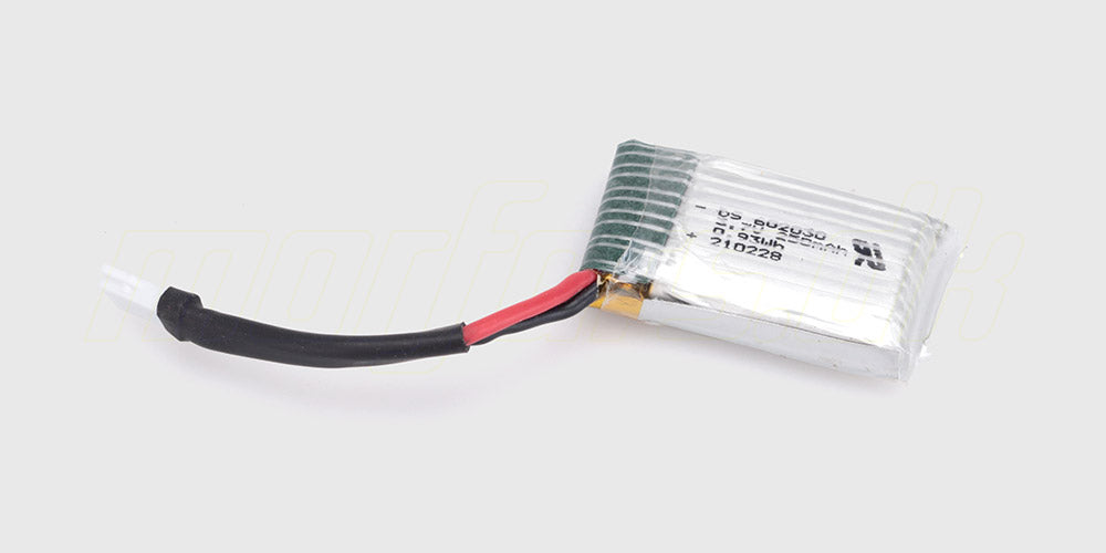 Lille 250mAh Li-Po batteripakke til Space Racer fjernstyret bil med hvidt stik og ledninger.