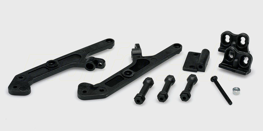 Komplet sort vingeholder i plast til montering af hækspoiler på fjernstyrede biler.