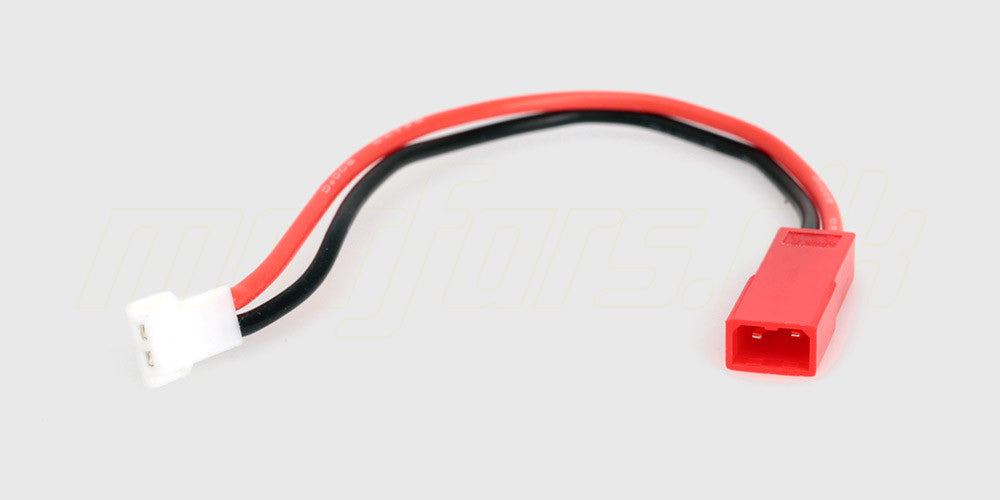Adapterkabel med rødt JST han-stik og lille hvidt batteristik til micro droner som Hubsan.