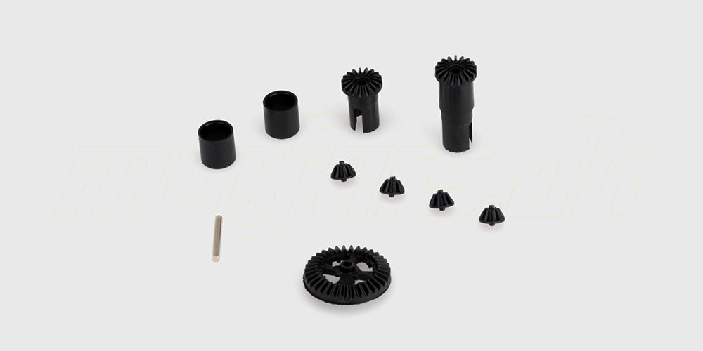 Komplet metaldifferentiale til Hurricane fjernstyret bil vist på en hvid baggrund.