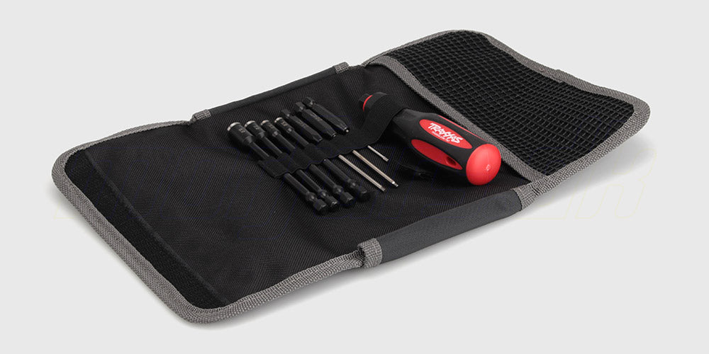 Traxxas Speed Bit Toolkit værktøjssæt i sort taske med præcisionsbits til reparation af fjernstyrede biler.