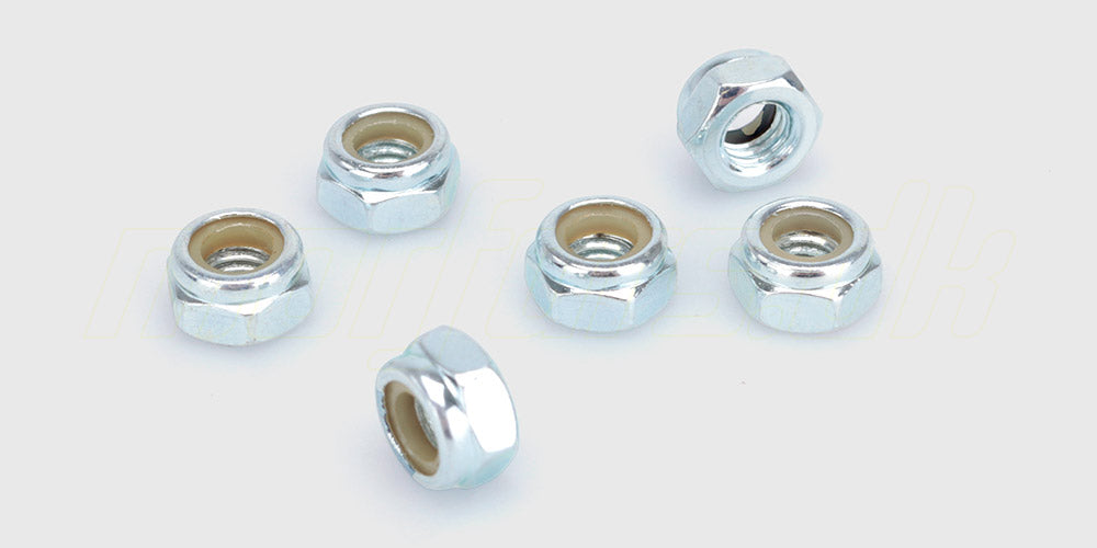 Sølvfarvet M6 møtrik i metal til montering og reparation af fjernstyrede biler.