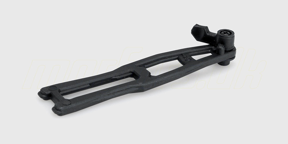 Sort batteridæksel i plast til beskyttelse af batterirummet på en fjernstyret bil.