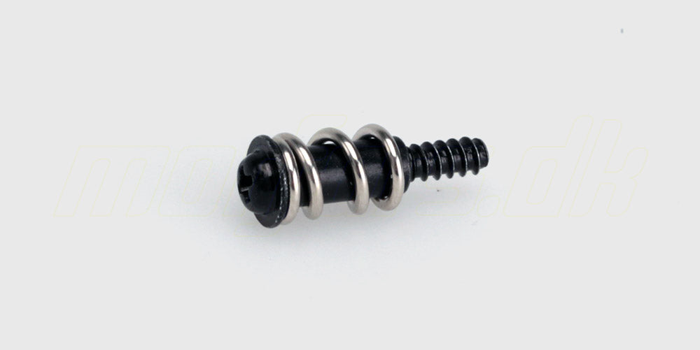 Robust servo saver fjeder i sort metal til beskyttelse af servostyring i fjernstyrede biler.