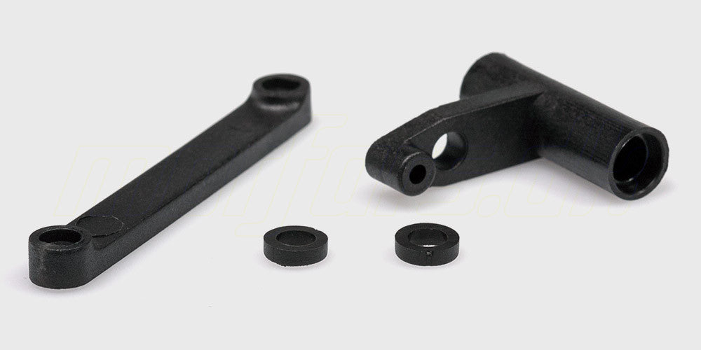 Sorte styrebøsninger sæt A til fjernstyret bil vist på en hvid baggrund.