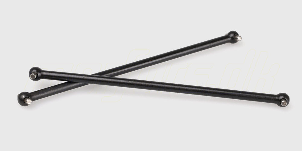 To robuste metal dogbones drivaksler til bagakslen på en fjernstyret RC bil.