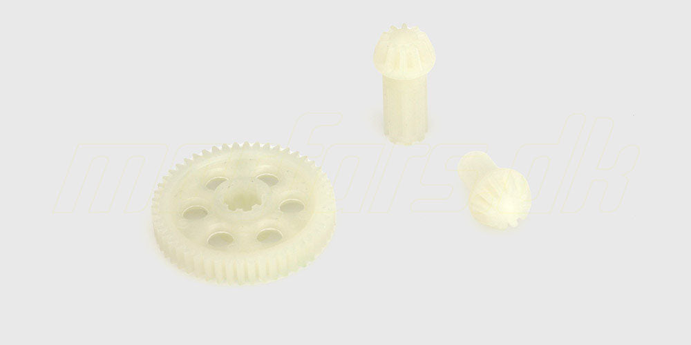 Sæt med Ravage spur gear og pinions i hvid og sort plast til fjernstyret bil.