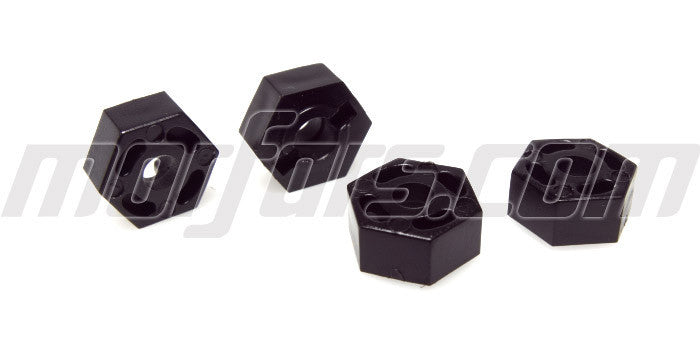 Sorte hex hubs i plast med sekskantet form til montering af hjul på fjernstyrede biler.