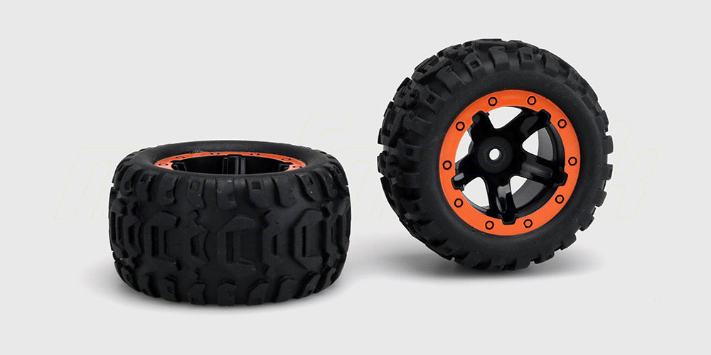 To sorte Ravage Wheels fælge med seks-egers design til fjernstyrede biler vist på hvid baggrund.