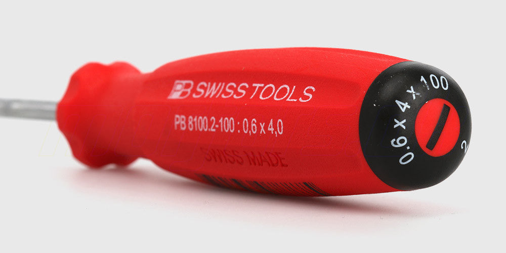 SwissGrip flad skruetrækker med ergonomisk rødt håndtag til præcis montering af dele på fjernstyrede biler.