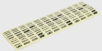 Smallz klistermærkeark med små hvide logoer til realistisk detaljering af fjernstyrede biler.