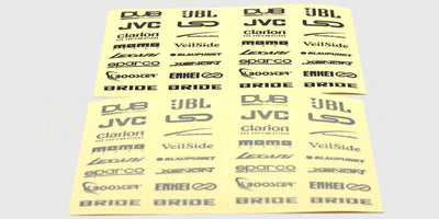 Ark med sorte Stylez logo-klistermærker til styling af fjernstyrede RC biler.