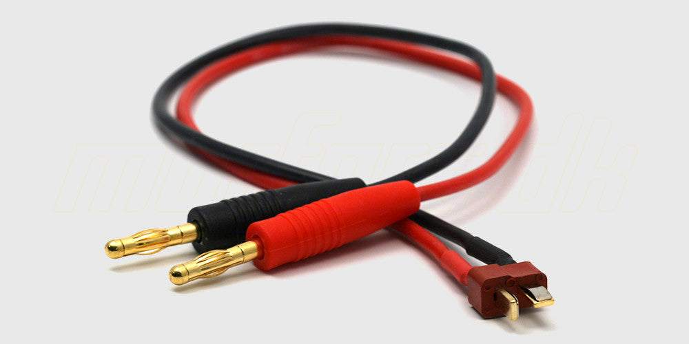 Deans T-Plug ladekabel med rødt og sort silikonekabel samt rødt T-stik til opladning af RC batterier.