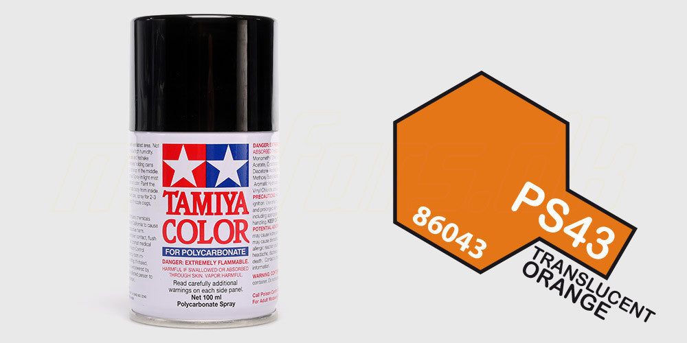 Tamiya Color PS-43 gennemsigtig orange spraymaling til lexankarosserier på fjernstyrede biler.