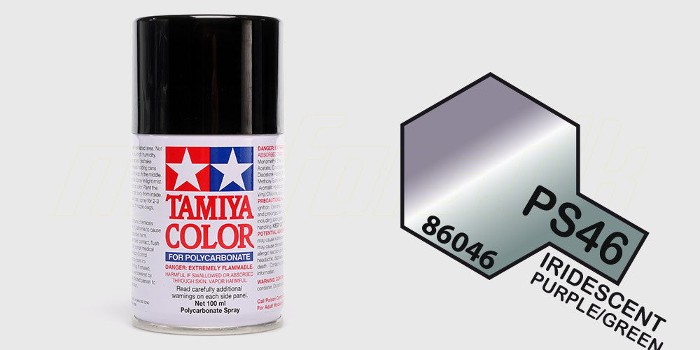 Tamiya Color PS-46 spraymaling med iriserende lilla og grøn effekt til lexankarosserier på fjernstyrede biler.