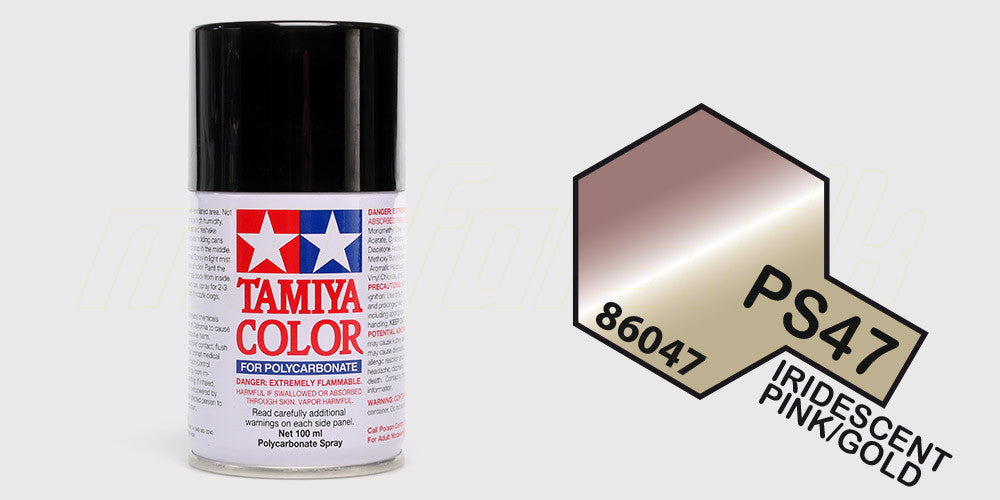 Tamiya Color PS-47 Iridescent Pink Gold spraymaling til Lexan-karosserier på fjernstyrede biler.