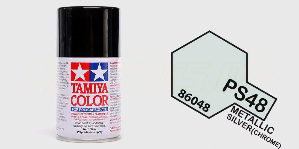 Tamiya PS-48 spraymaling i farven semi-gloss silver alumite til fjernstyrede bilers polycarbonate karosserier.