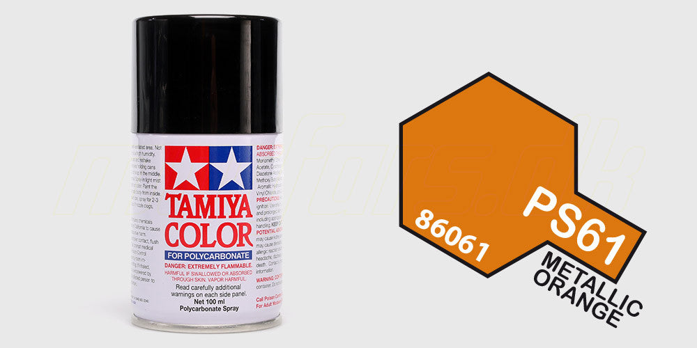 Tamiya PS-61 Metallic Orange spraymaling til polycarbonate karrosserier på fjernstyrede biler.