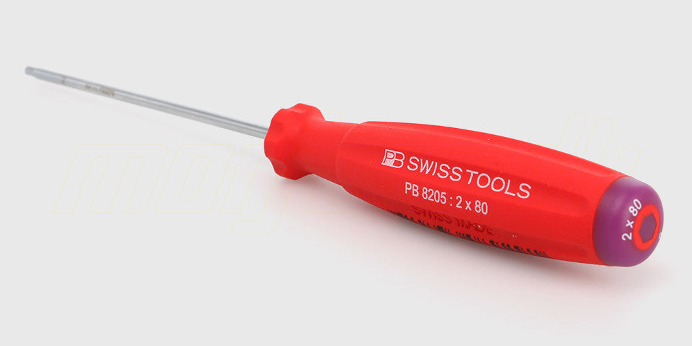 SwissGrip unbraco skruetrækker med ergonomisk rødt håndtag og præcis stålspids til reparation af fjernstyrede biler.